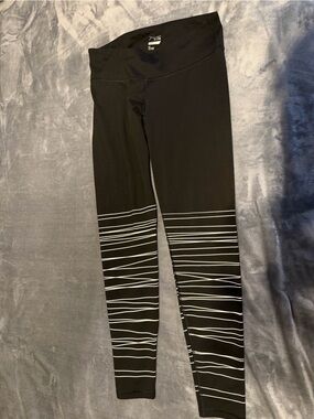 Old Navy Black Leggings with White Striped Lower Legs